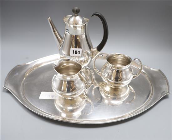 A Mappin and Webb silver plated four piece coffee set by Eric Clements